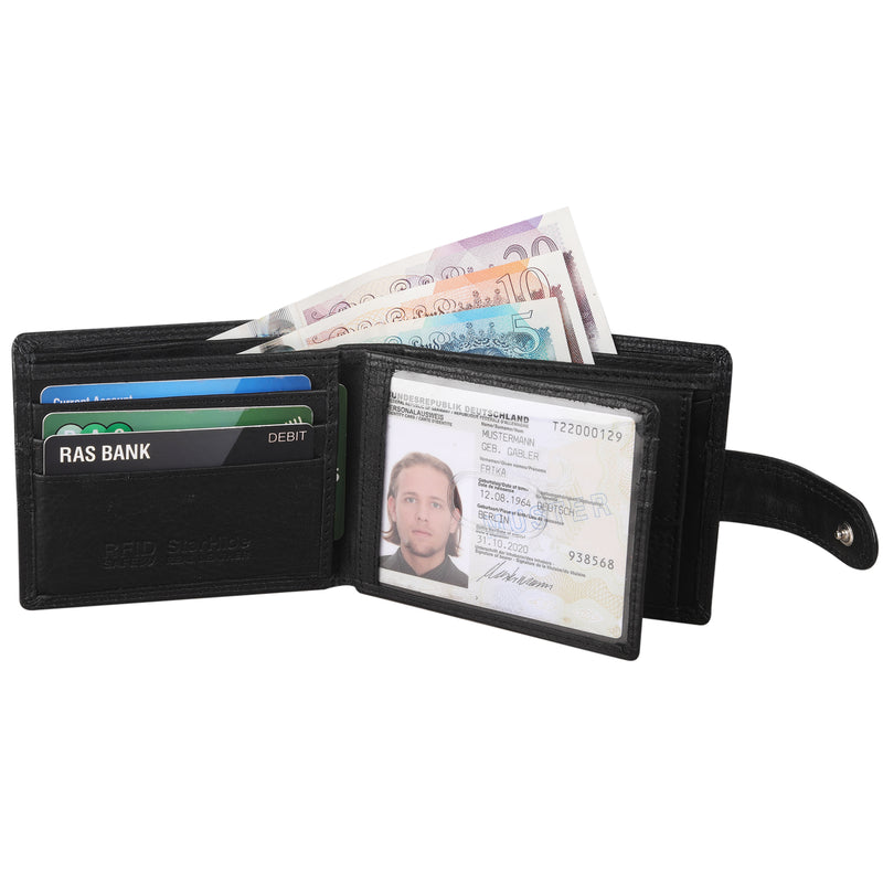 StarHide Mens RFID Safe Blocking Leather Passcase Wallet Black With Coin Pocket Gift Boxed 1120