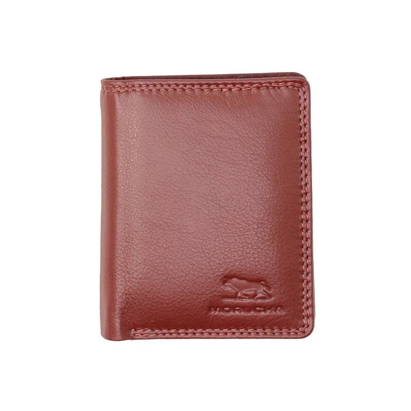 Morucha Mens RFID Blocking Compact Genuine Leather Bifold Wallet M45 Antique Red