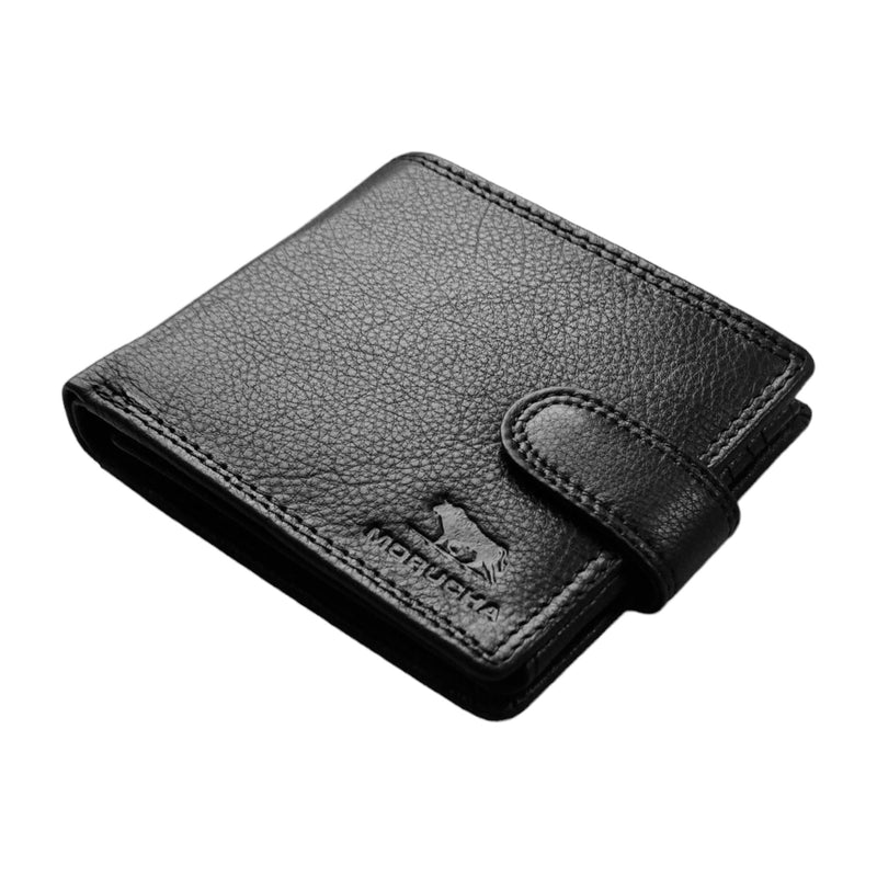 Morucha Mens Genuine Leather RFID Blocking High Capacity Billfold Wallet M25 Black