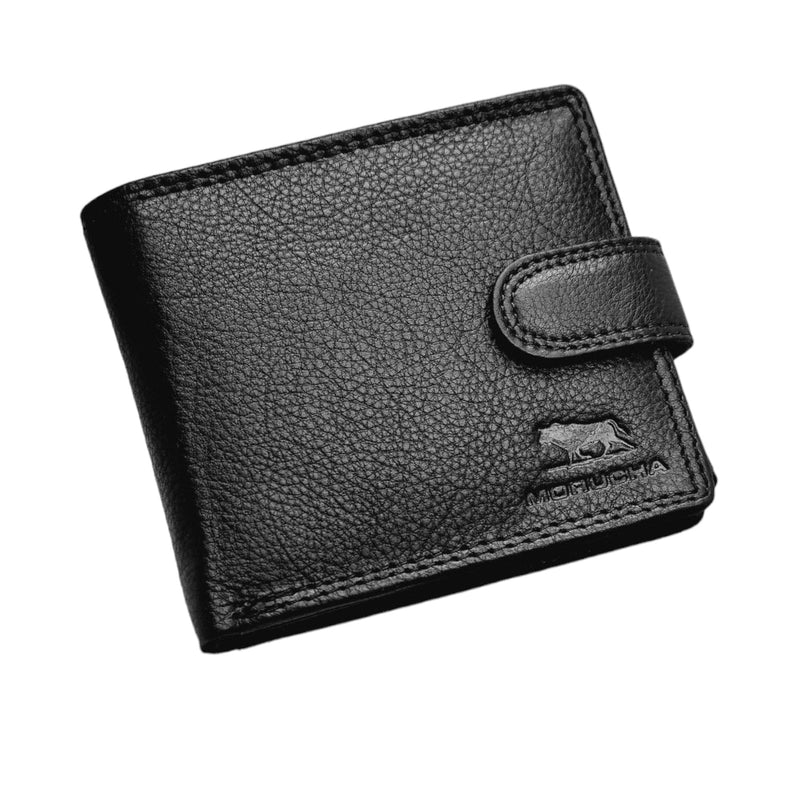 Morucha Mens Genuine Leather RFID Blocking High Capacity Billfold Wallet M25 Black