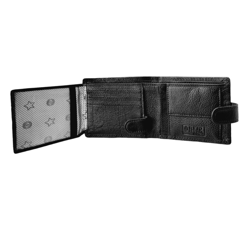 Morucha Mens Genuine Leather RFID Blocking High Capacity Billfold Wallet M25 Black