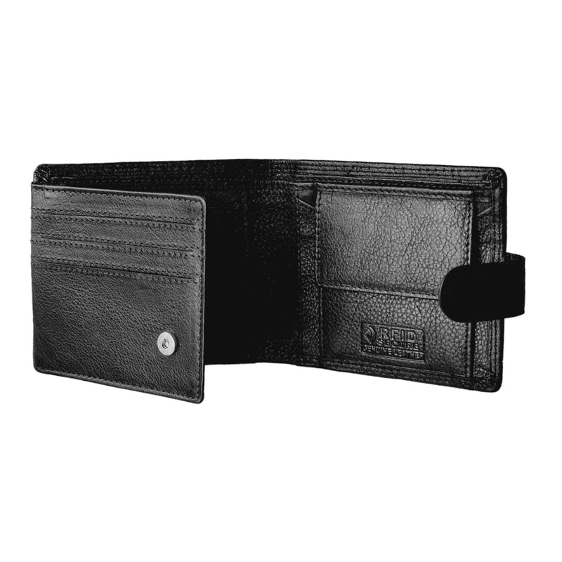 Morucha Mens Genuine Leather RFID Blocking High Capacity Billfold Wallet M25 Black