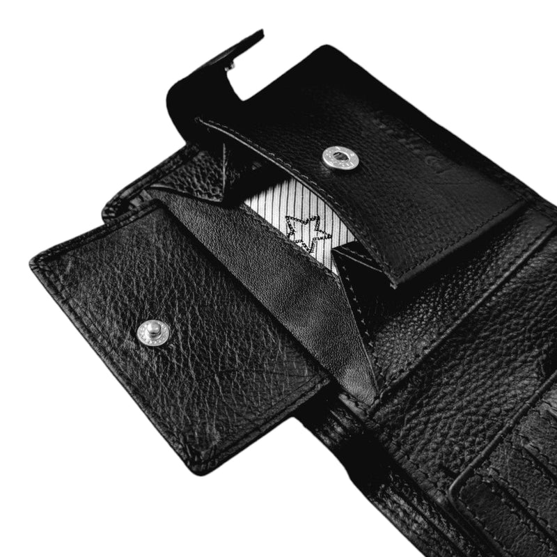 Morucha Mens Genuine Leather RFID Blocking High Capacity Billfold Wallet M25 Black