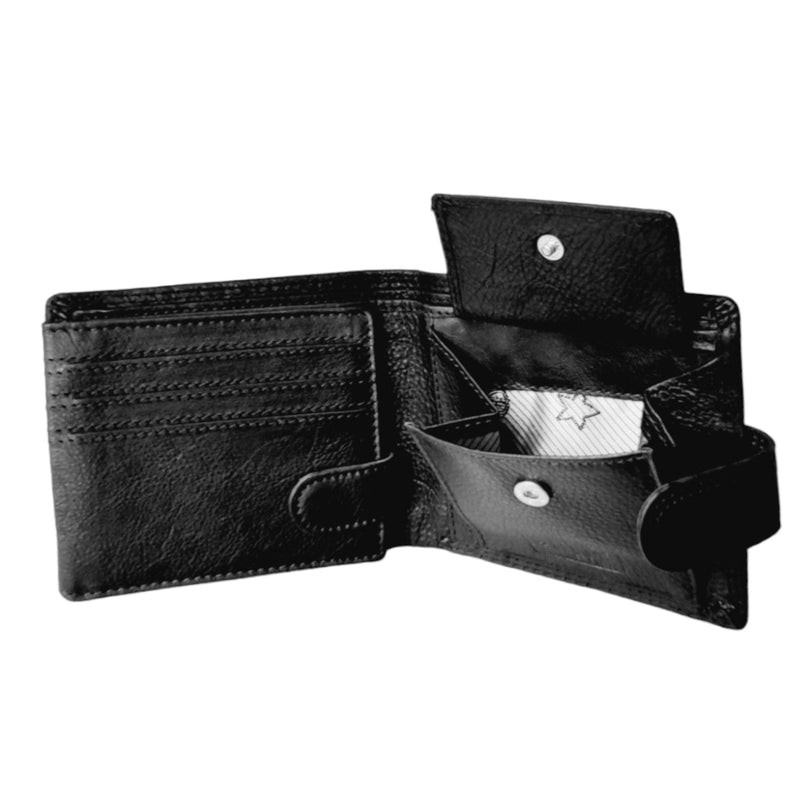 Morucha Mens Genuine Leather RFID Blocking High Capacity Billfold Wallet M25 Black