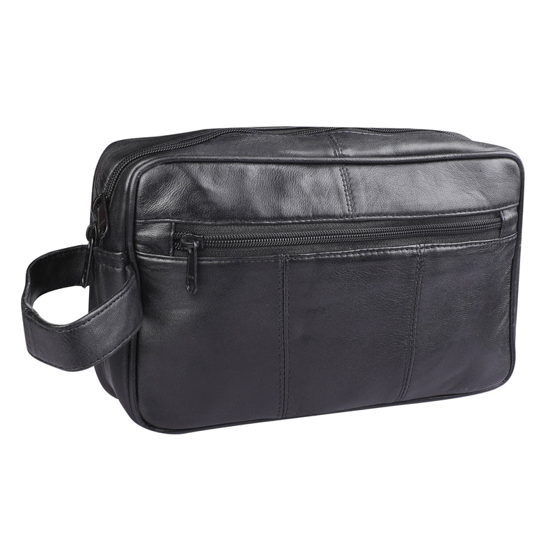 RAS WALLETS Mens Genuine Leather Travel Overnight Wash Gym Toiletry Shaving Bag 3510 Black