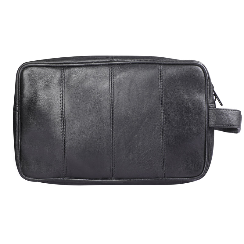 RAS WALLETS Mens Genuine Leather Travel Overnight Wash Gym Toiletry Shaving Bag 3510 Black