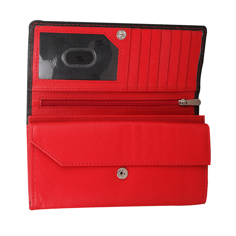 StarHide Women RFID Blocking Leather Flap Over Long Clutch Wallet Red Black 5560