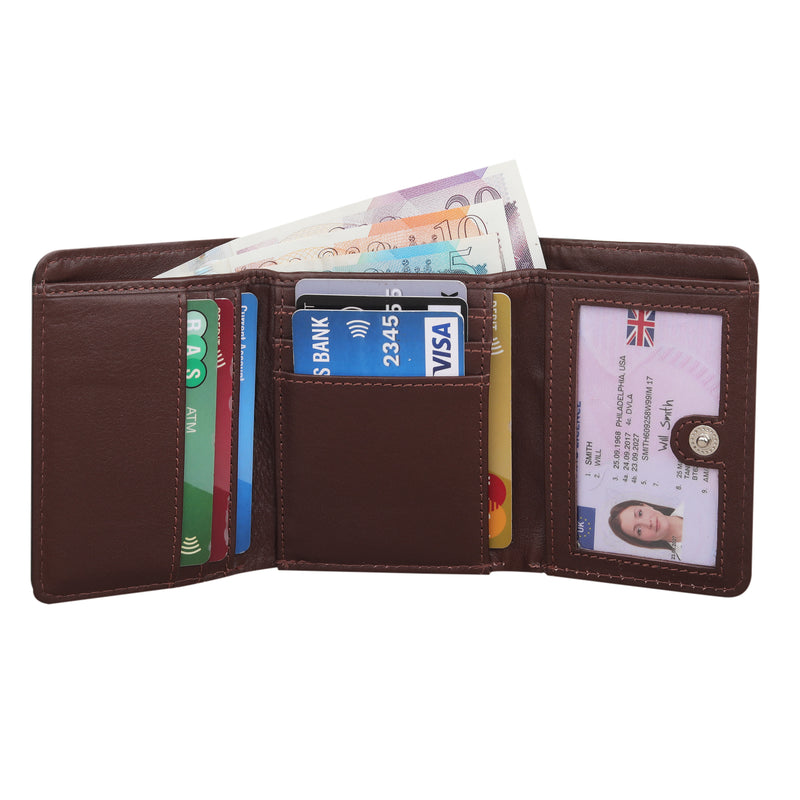 STARHIDE Ladies RFID Blocking Compact Genuine Leather Small Wallet With External Zip Around Coin Pocket 5555