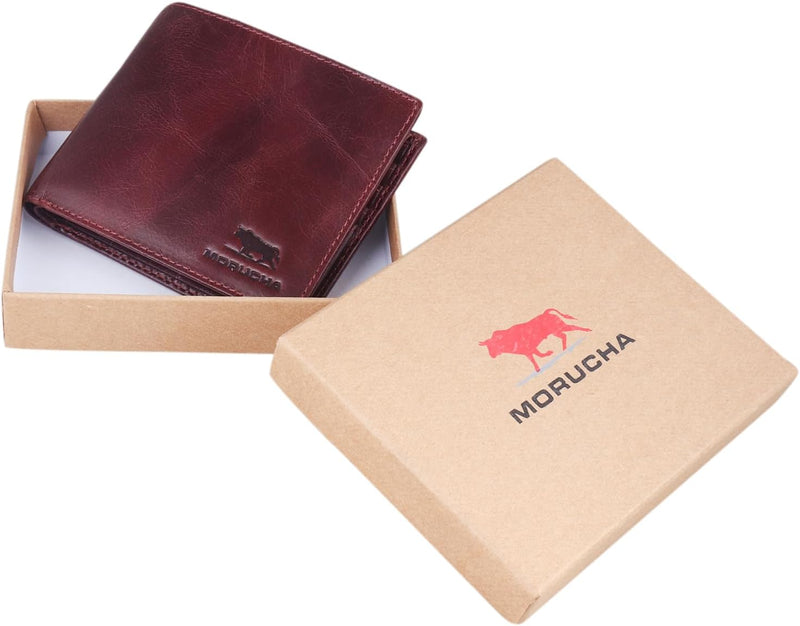 Morucha Mens RFID Blocking Genuine Soft Leather Passcase Wallet M115 Burgundy