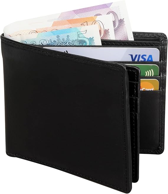 Personalised Men RFID Leather Wallet ID Window Zip Coin Pouch 4015 Black