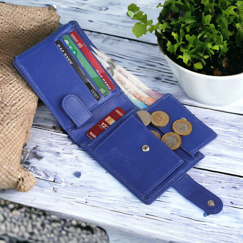 STARHIDE Mens RFID Blocking Real Leather Notecase Coin Pocket Id Card Wallet 710 Blue