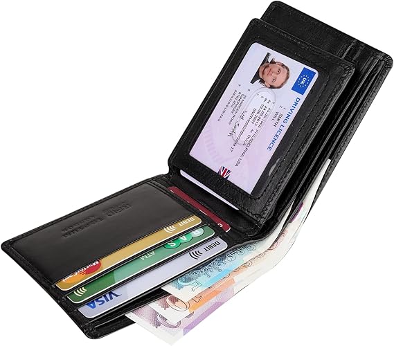 Personalised Men RFID Leather Wallet ID Window Zip Coin Pouch 4015 Black