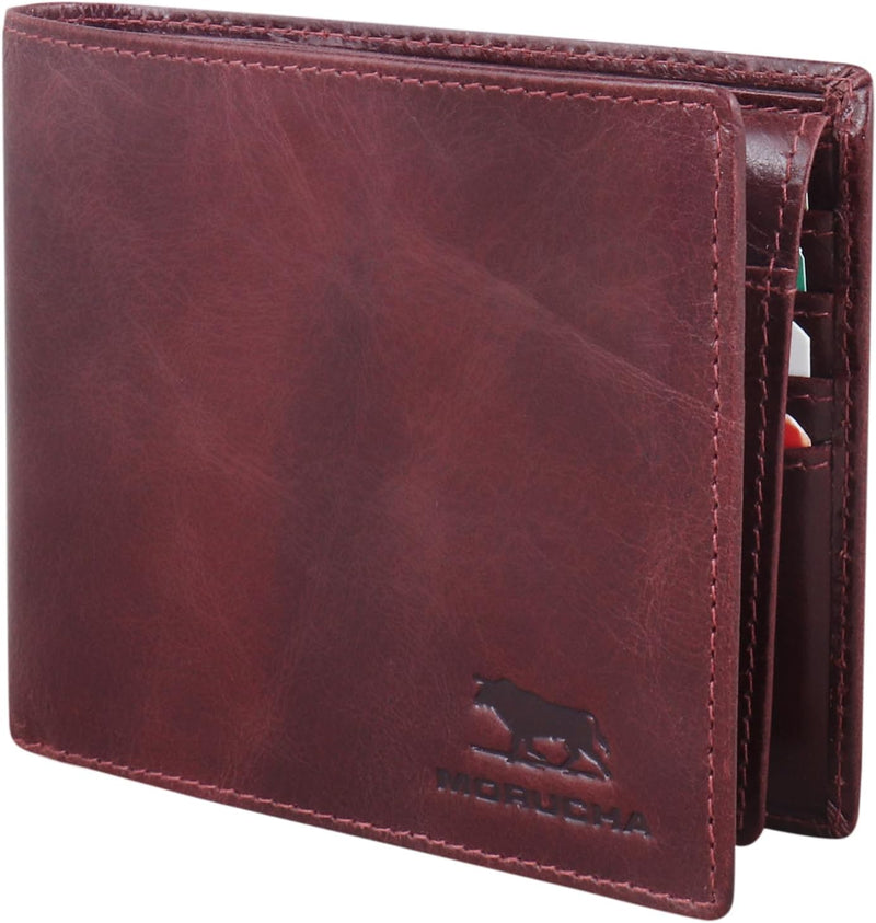 Morucha Mens RFID Blocking Genuine Soft Leather Passcase Wallet M115 Burgundy