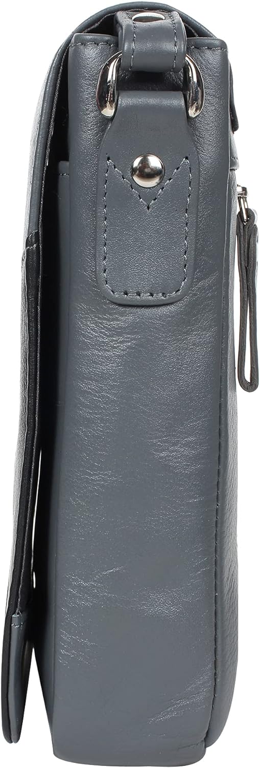 STARHIDE Ladies Soft Premium Leather Shoulder/Cross Body Bag with Front Flip Opening 570 (Grey/Black)