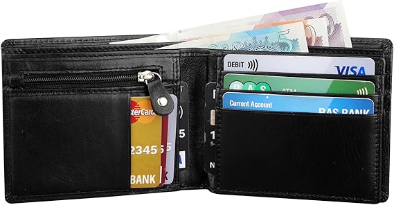 Personalised Men RFID Leather Wallet ID Window Zip Coin Pouch 4015 Black