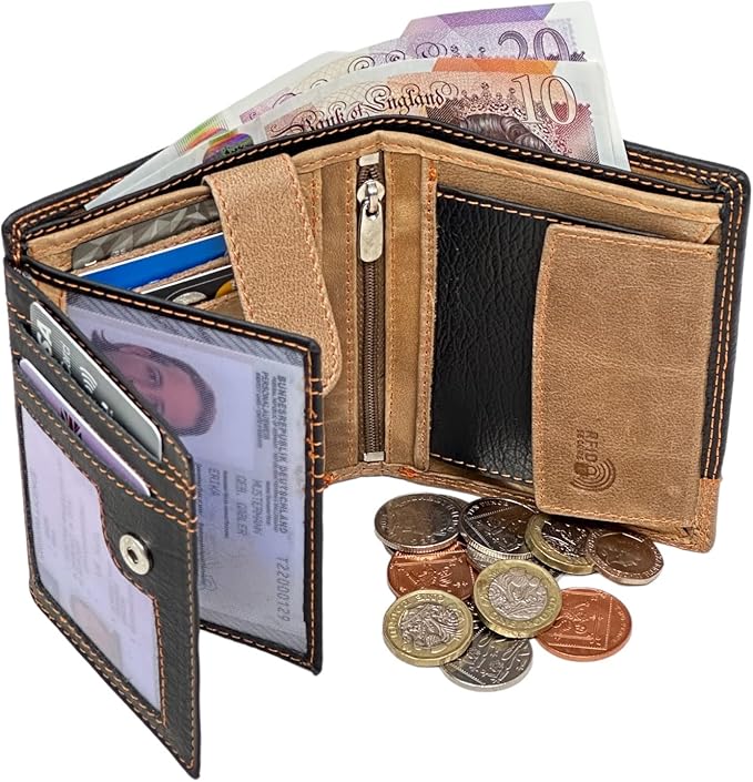 Personalised Wallet Men Genuine Soft Leather Wallet Built in RFID Blocking Engraved Gift for Him