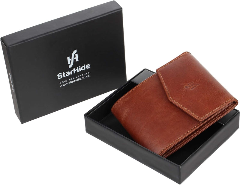 STARHIDE Mens RFID Blocking Genuine Soft Leather Envelope Style Wallet with External ID Pocket 750 (TAN)