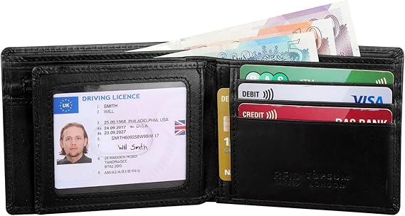 Personalised Men RFID Leather Wallet ID Window Zip Coin Pouch 4015 Black