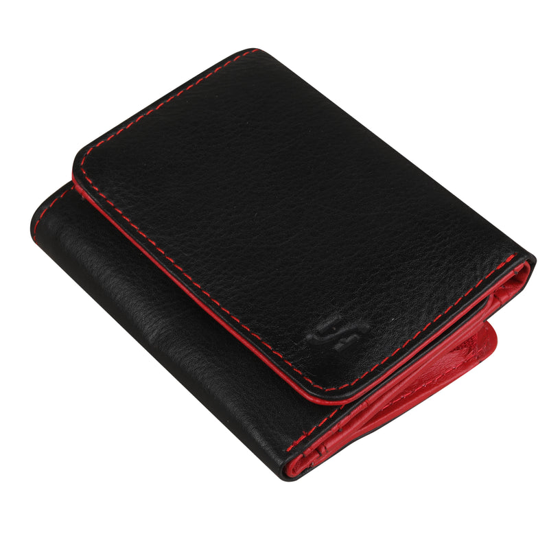 STARHIDE Ladies RFID Blocking Compact Genuine Leather Small Wallet With External Zip Around Coin Pocket 5555