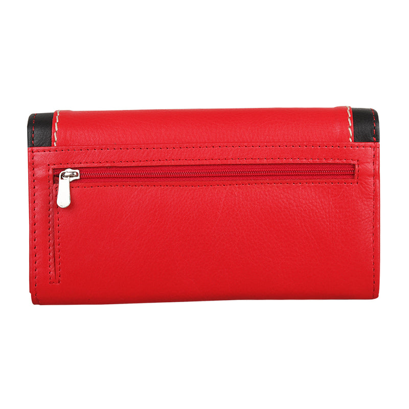 StarHide Women RFID Blocking Leather Flap Over Long Clutch Wallet Red Black 5560