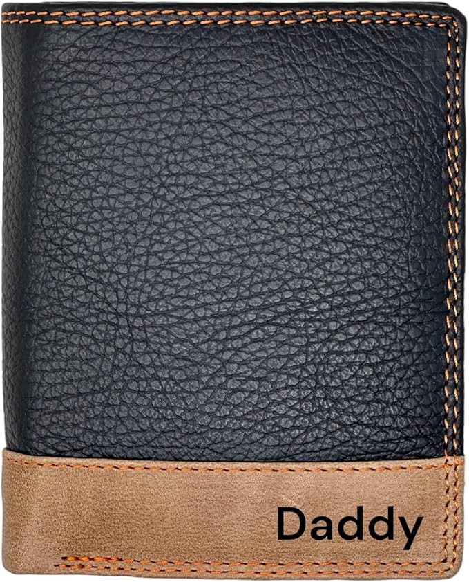 Personalised Wallet Men Genuine Soft Leather Wallet Built in RFID Blocking Engraved Gift for Him