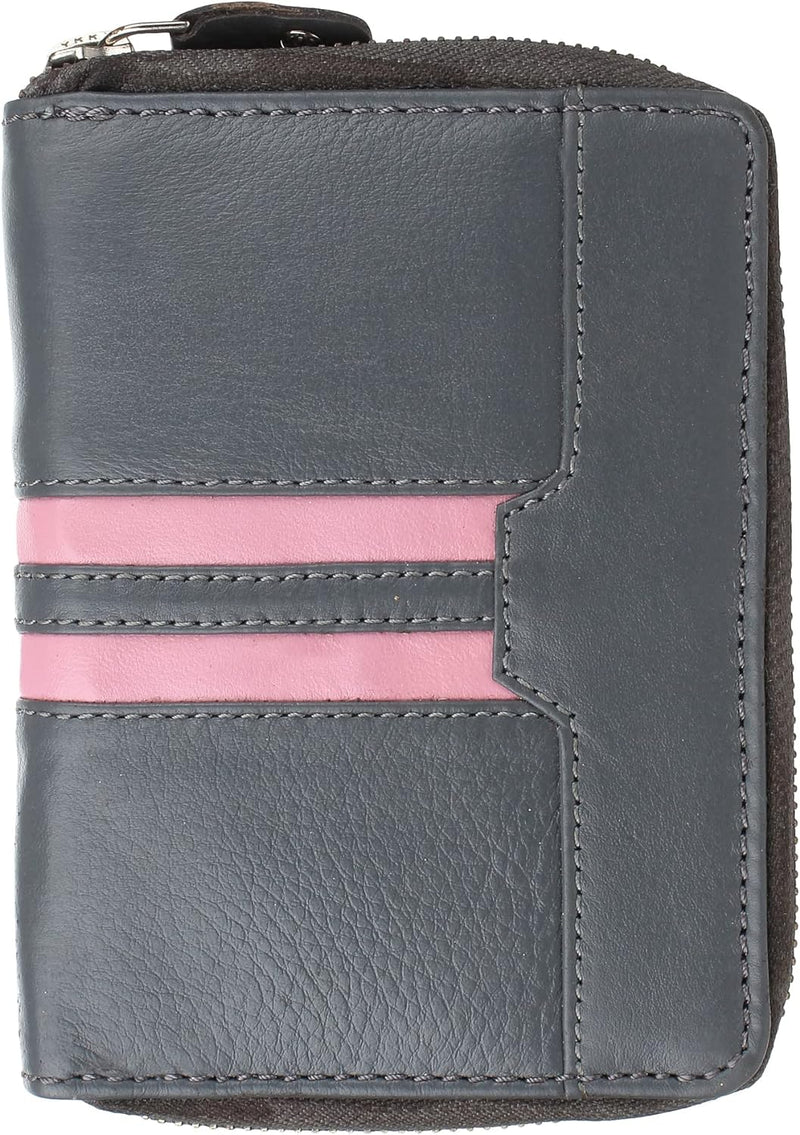 STARHIDE Designer Stripped Ladies Purse Wallet RFID Blocking Real Top Grain Leather Full Zip Around Bifold Wallets for Women with Coin Pocket, Id Cardholder 5600 (Grey/Pink)