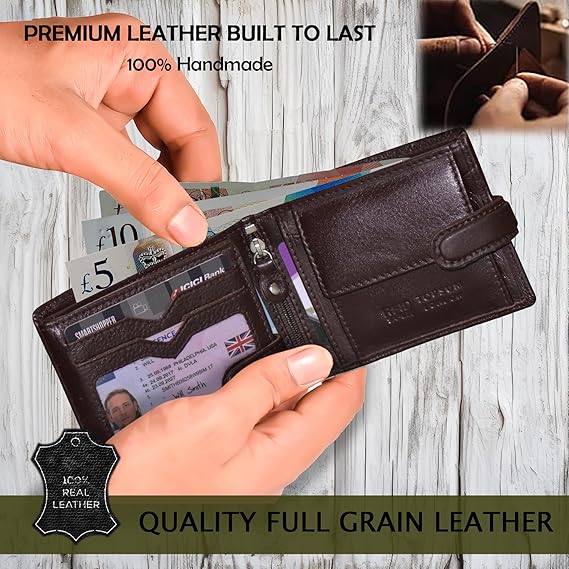 TOPSUM LONDON Mens RFID Blocking Genuine Leather Passcase Wallet with Coin Pocket 4014