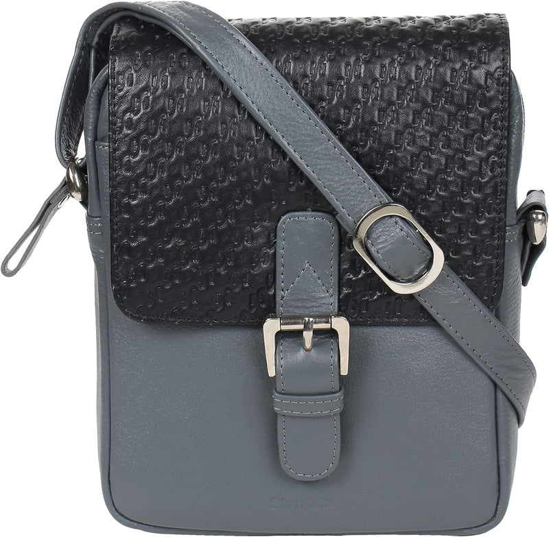 STARHIDE Ladies Soft Premium Leather Shoulder/Cross Body Bag with Front Pocket and Buckle Feature 565 (Grey)