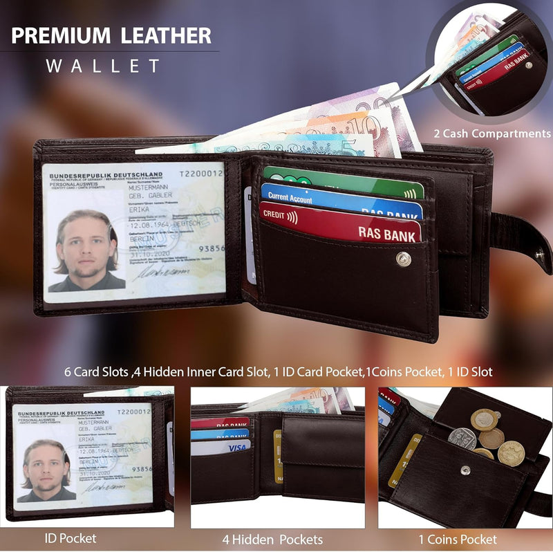 Personalised Engraved RFID SAFE Lleather Bifold Wallet Gift for Husband, Dad, Granddad, Son Boy Friend 4006 Brown