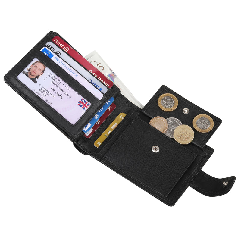 StarHide Mens RFID Safe Blocking Leather Passcase Wallet Black With Coin Pocket Gift Boxed 1120