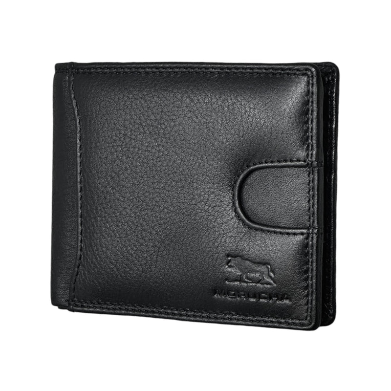 Morucha Mens Black RFID Blocking Wallet with External Quick Tap & Go Card Pocket Slim Genuine Leather Billfold 2 ID Card Holder Wallet M-130 Black