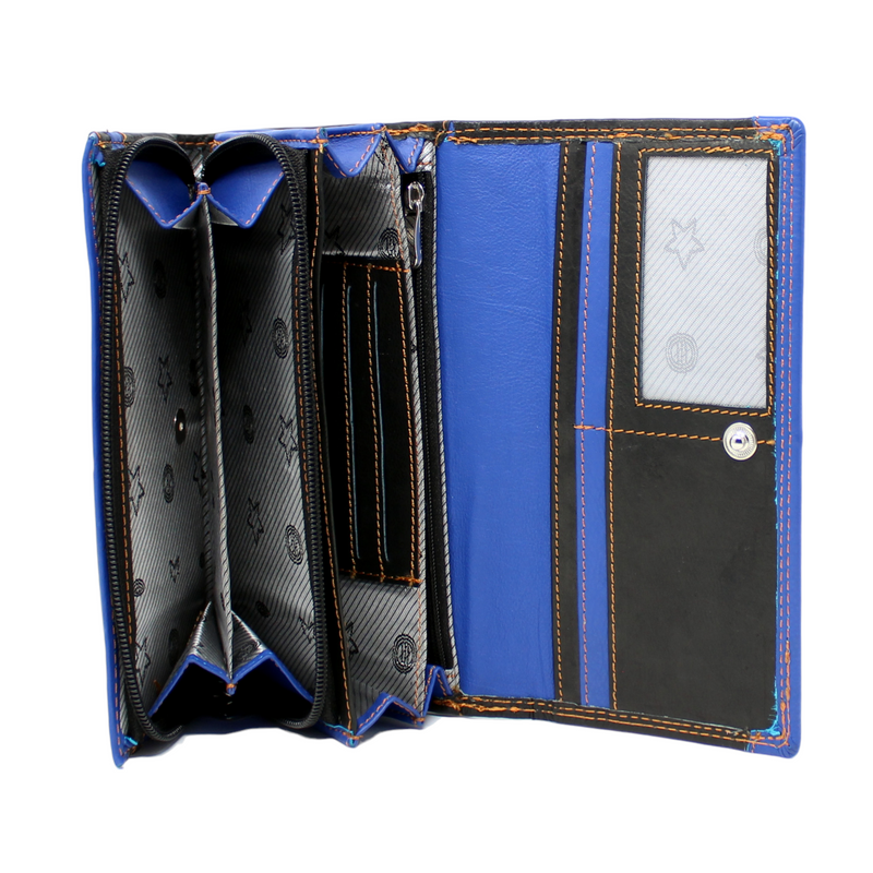 Morucha Black Blue Clutch Wallet For Women Genuine Leather RFID Blocking High Capacity Cardholder M10