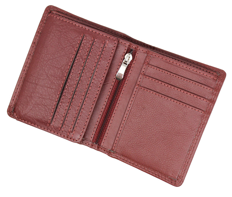 Morucha Mens RFID Blocking Compact Genuine Leather Bifold Wallet M45 Antique Red