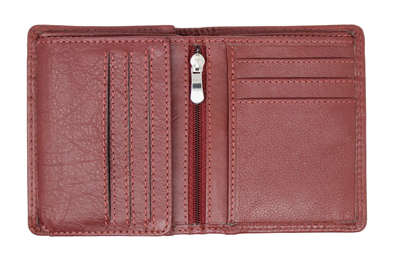 Morucha Mens RFID Blocking Compact Genuine Leather Bifold Wallet M45 Antique Red