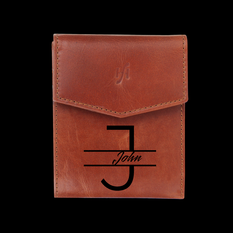 Personalised Custom Engraved Wallet Men's RFID Blocking Genuine Soft Leather Wallet 750 Tan