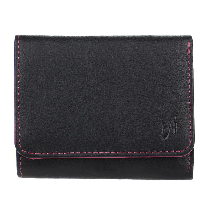 STARHIDE Ladies RFID Blocking Compact Genuine Leather Small Wallet With External Zip Around Coin Pocket 5555