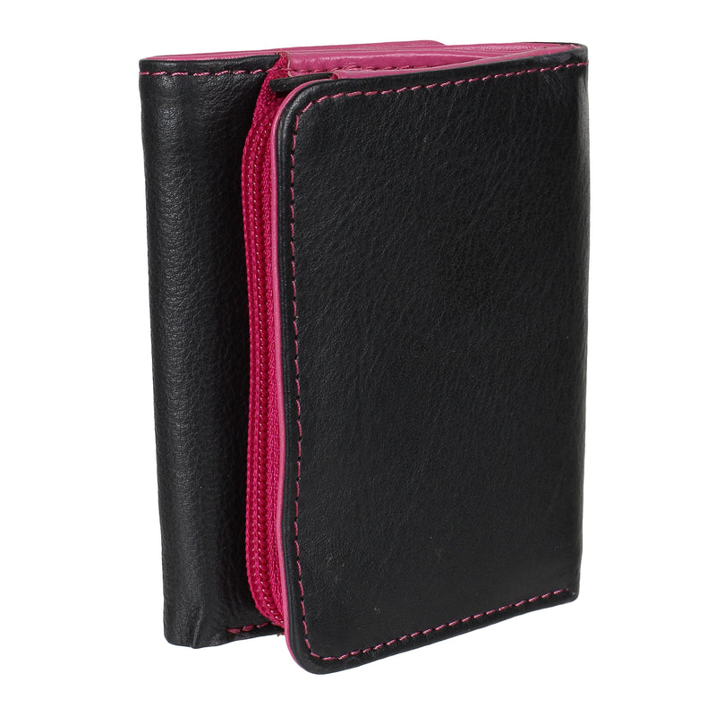 STARHIDE Ladies RFID Blocking Compact Genuine Leather Small Wallet With External Zip Around Coin Pocket 5555