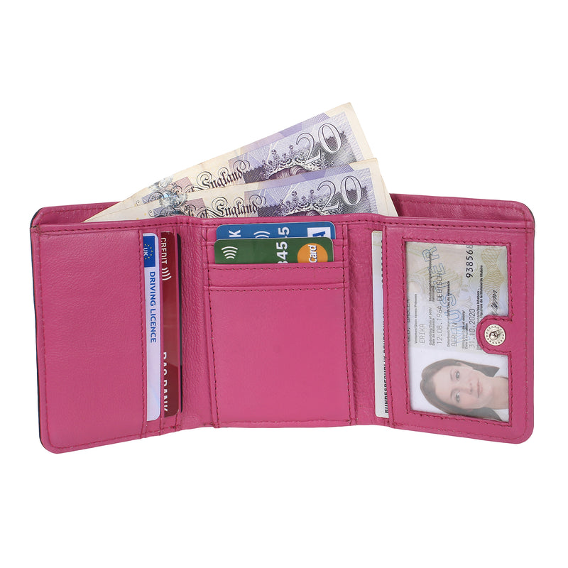 STARHIDE Ladies RFID Blocking Compact Genuine Leather Small Wallet With External Zip Around Coin Pocket 5555