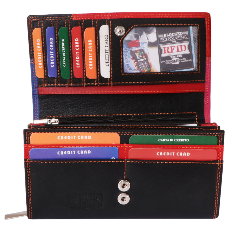 Morucha Women RFID Blocking Colorful Genuine Leather Long Clutch Wallet M05