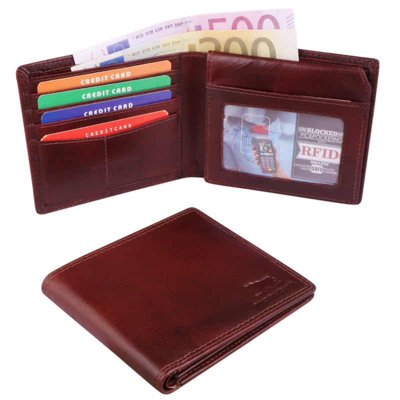 Morucha Mens RFID Blocking Genuine Soft Leather Passcase Wallet M115 Burgundy