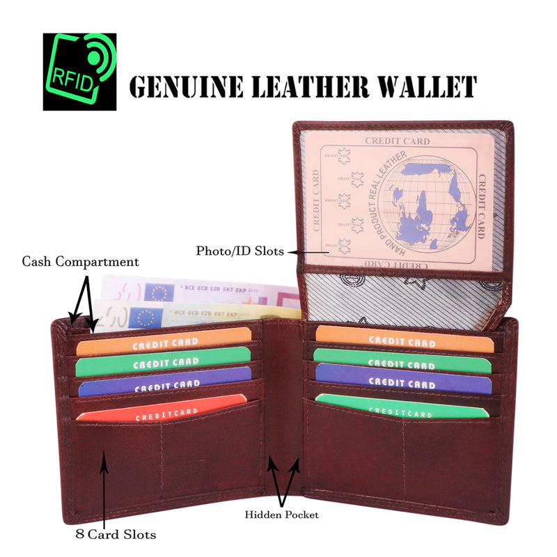 Morucha Mens RFID Blocking Genuine Soft Leather Passcase Wallet M115 Burgundy