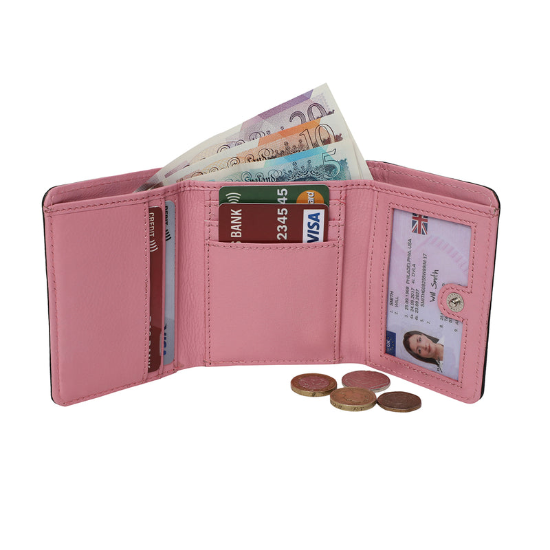 STARHIDE Ladies RFID Blocking Compact Genuine Leather Small Wallet With External Zip Around Coin Pocket 5555