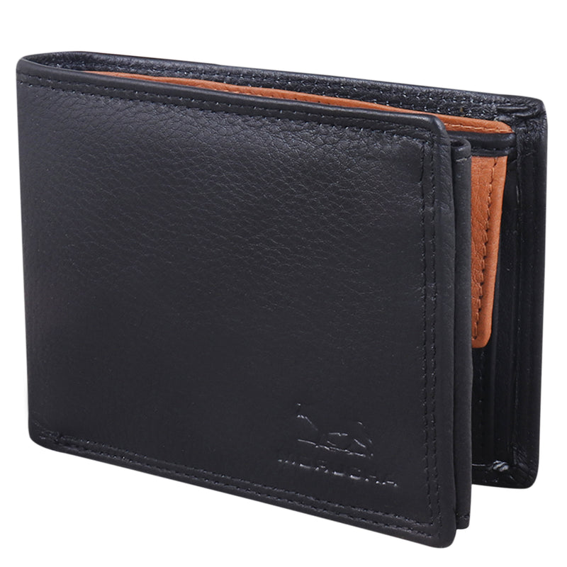 Morucha Mens RFID Blocking Genuine Leather Bifold Passcase Wallet M60 (Black Tan)