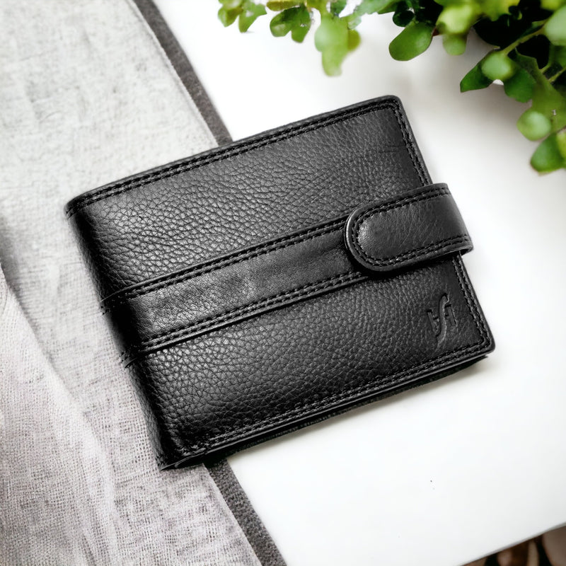 StarHide Mens RFID Safe Blocking Leather Passcase Wallet Black With Coin Pocket Gift Boxed 1120