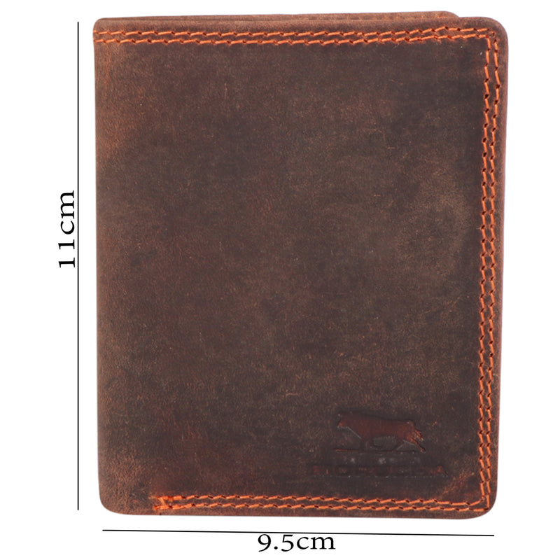 MORUCHA Mens RFID Blocking Compact Genuine Distressed Hunter Leather Trifold Wallet M45 Brown