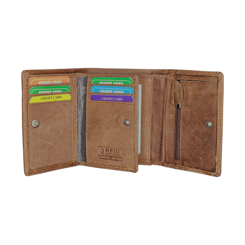 Morucha Mens RFID Blocking Trifold Genuine Leather Wallet with Coin Pocket M30