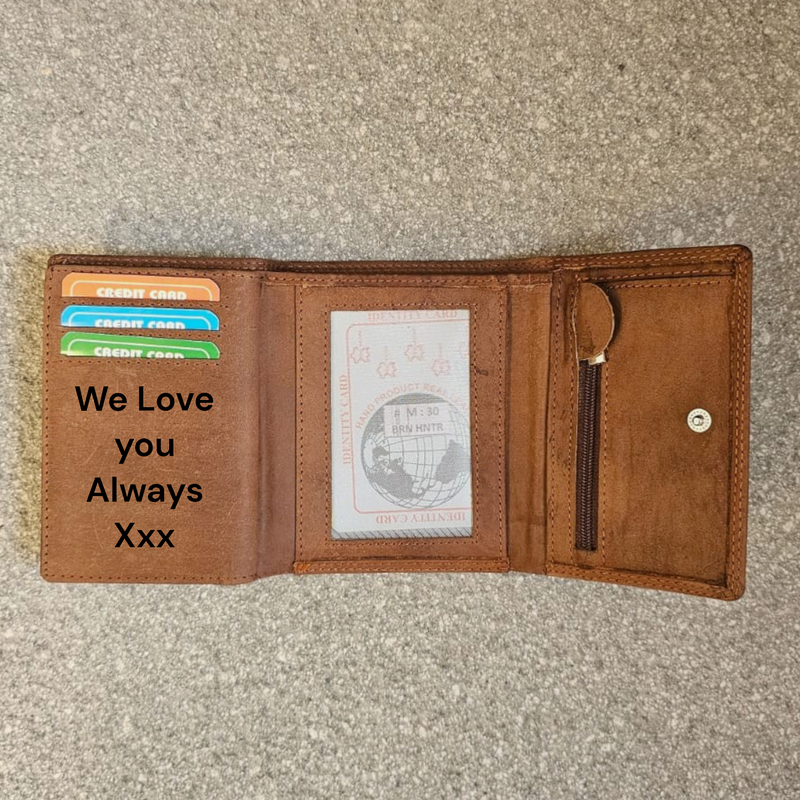 Personalised Engraved Men's Wallet, Genuine Cowhide Leather Wallet, Personalized Gift for Him, Boyfriend, Husband, Granddad, Birthday Gift