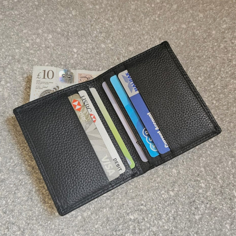 Engraved Personalized Leather Wallet Men Women Soft Genuine Leather Credit Card Holder Wallet with  Banknote Compartment Black