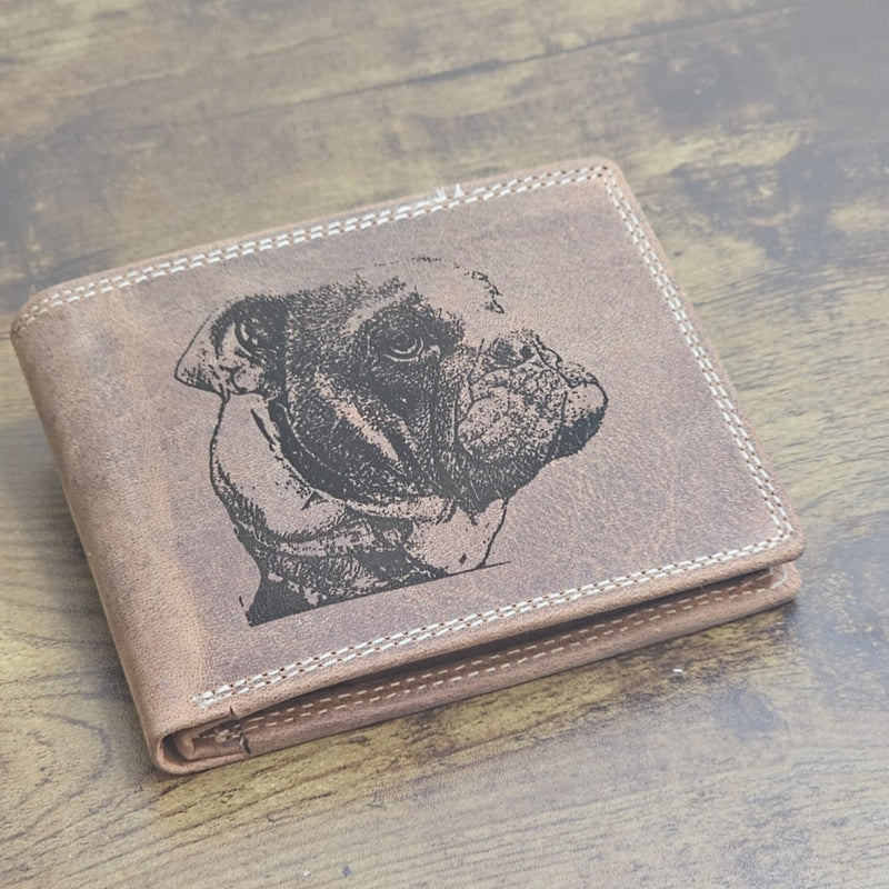 Personalised Custom Photo Engraved Wallet For Men, RFID Blocking Real Distressed Hunter Leather Purse, Coin Pocket Wallet, Best Gift Men