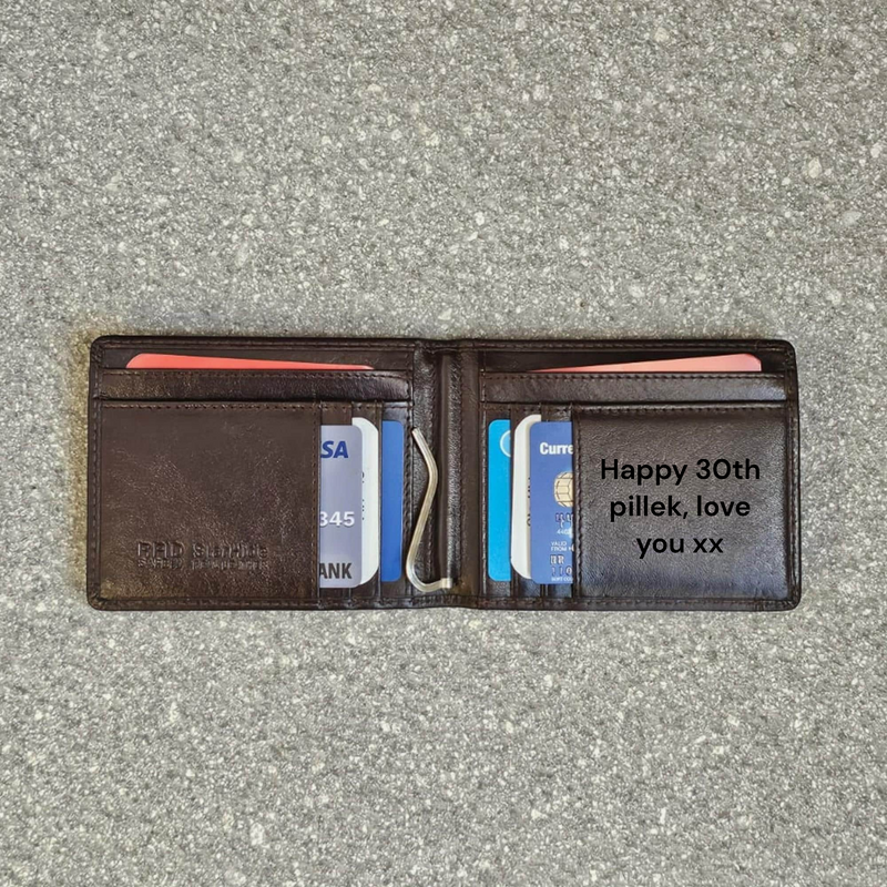 Personalised Wallet Men's Slim Thin Strong Money Clip Cardholder Genuine Leather Minimalist Wallet with Coin Pouch Pocket Gift Boxed 820 Brown